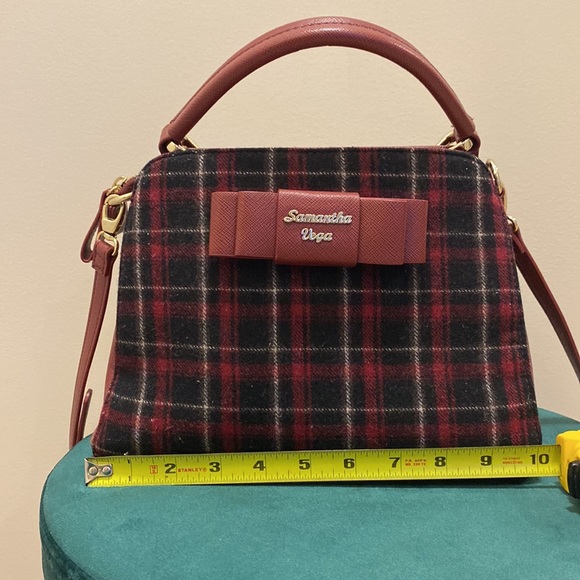 EUC RARE Samantha Vega Fulfilled Love Burgundy Tartan Plaid Crossbody Handbag. - Picture 15 of 17